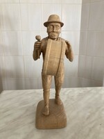 Drummer musician figure carved from real wood