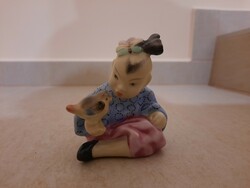 Herend Chinese little girl holding a bird, bird girl figure
