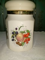 OLCSÓBB LETT GYÜMÖLCSMINTÁS PORCELÁN FAJANSZ TÁROLÓ  23 CM MAGAS 1,6 L TÁROLÓ RÉSZ