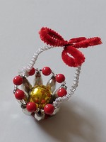 Régi üveg karácsonyfadísz piros kosár üvegdísz