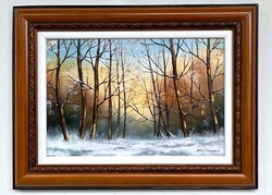 Obermayer (1965- ) snowy road in the forest framed 30x40cm