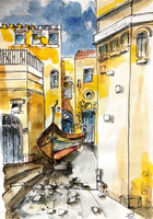 Máltai utcakép - akvarell