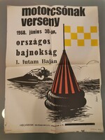 Motorcsónak verseny, Baja, 1968, Bánó Endre, plakát