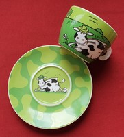 Müzlis kakaós reggeliző német porcelán csésze bögre tányér kistányér tehén boci minta