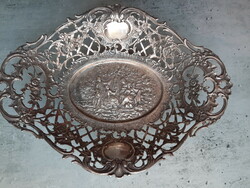 Antique openwork pattern, 3D scene, wonderfully beautiful 800 sterling silver bowl, tray, centerpiece, offering 143g