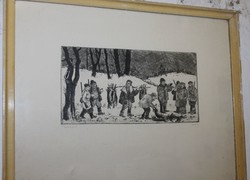 Gácsi - hunters - etching 759