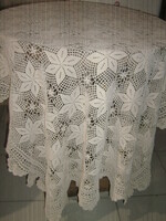 Dreamy antique ecru handmade crochet tablecloth with Art Nouveau tickets