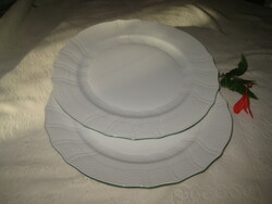 Herendi, white, flat plate, 2 pieces, with green rim, 26 cm, marked 1524, never used