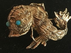 Silver fish brooch - 925, with turquoise eyes