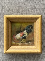 Kakast ábrázoló festmény szignóval