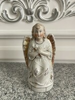 Antik porcelán angyal szobor kereszttel.