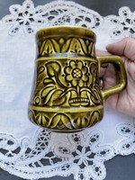 Old, thick-walled, green-glazed granite ceramic beer mug, beer mug
