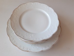 Régi szecessziós fehér porcelán Geschützt lapostányér étkészlet tányér 7 db