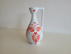 Retro régi piros fehér Zsolnay porcelán mid century füles váza