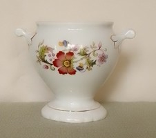 Régi retro jelzett Aquincum virágmintás kétfülű porcelán cukortartó szószos edényke