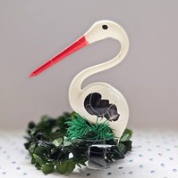 Old clip-on glass stork Christmas tree ornament 12x10cm