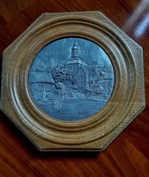 4647 - Pewter domed in a wooden frame
