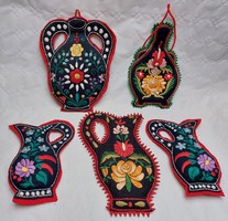 Retro Kalocsa embroidered felt folk wall decoration jar water bottle shape