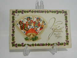 Antik Újévi üdvözlő litho képeslap aranyozott francia kártya