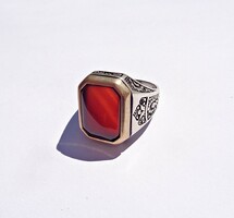 Large silver ring with carnelian stone