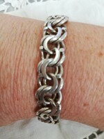 Old handcrafted Swedish silver solid men's bracelet with tongue closure for sale!