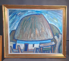 József Lakatos (1938-2020): farmhouse (oil, wood fiber, 60x50 cm)