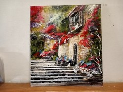 "Mediterrán lépcsők "festmény farostlemezen 35 cm x40-es