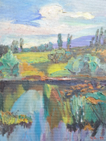 Sándor Zicherman: Tisza backwater at the Great Currant, oil, 35x27 cm