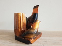 Retro bird wooden pen holder