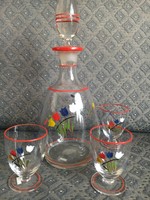 Vintage bottle butelia with glasses. Hand painted.