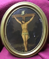 A meticulous, painted antique holy image on a plate