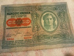 Osztrák-magyar bankjegy 100 korona 1912 régi  papírpénz 3 db Történelmi, kereskedelmi különlegesség