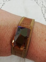 Cango&rinaldi fashion bracelet on leather strap with a huge amber-colored faceted crystal stone for sale!