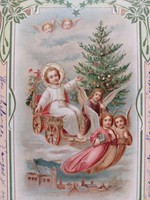 Régi karácsonyi képeslap 1913 levelezőlap angyalok Kisjézus karácsonyfa