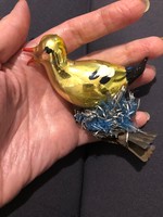 Antik üveg karácsonyfadísz, NAGY csiptetős madár