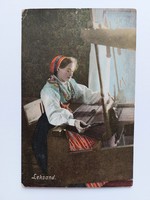 Régi képeslap fotó levelezőlap szövő hölgy