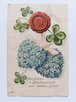 Old New Year's card embossed postcard heart forget-me-not clover horseshoe