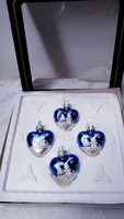 Retró osztrák üveg szívek, eredeti csomagolásban, karácsonyfadísz