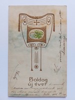 Régi újévi képeslap szecessziós 1905 dombornyomott  levelezőlap lóhere