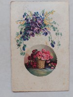 Old postcard floral postcard violet yellow mimosa