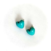 Old small turquoise earrings, turquoise stone heart-shaped stud earrings in a pair, blue earrings