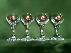 4 darabos Unicum talpas likőrös üveg pohár készlet, hibátlan, matricás
