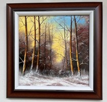 Obermayer (1965- ) twilight in the December forest framed 40x40cm