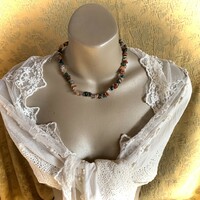 Vintage multicolor mineral necklaces, gemstone necklaces, moonstone, rose quartz, agate, onyx, etc.