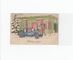 Újévi Ünnepi  képeslap gyerekek benzinkút