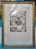 Zsigmond Walleshausen Cselényi Párizsi Street Etching