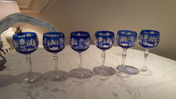 Beautiful blue, polished crystal glass with 6 pieces.