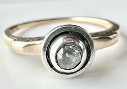 643T. From HUF 1! Antique button brilliant (0.1 ct) 14k gold (2.6 g) ring, snow-white stone and chiselling!