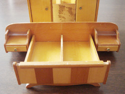 Art deco stilusú régi 7 db fa játék bútor vintage bababútor