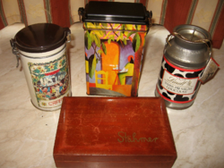 Old tin boxes, coffee box, lindt box, stühmer wooden box